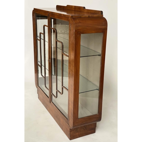 169 - ART DECO DISPLAY CASE, walnut with two glazed doors enclosing shelves, 115cm x 31cm x 123cm H.