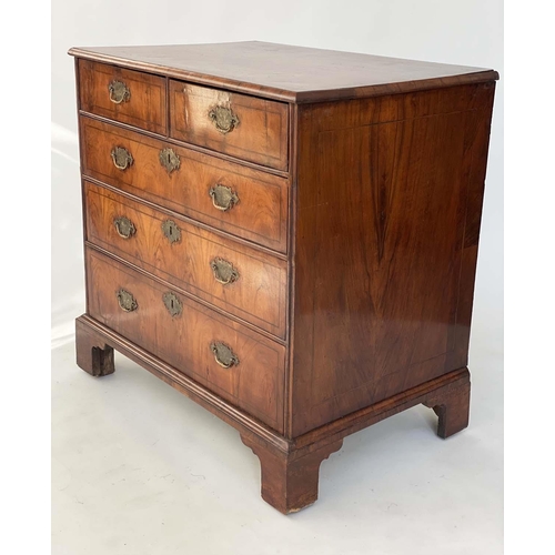 179 - CHEST, early 18th century English Queen Anne figured walnut will two short and three long drawers, 8... 