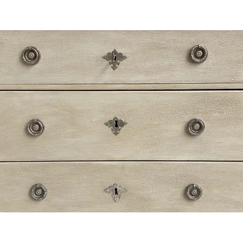 183 - GUSTAVIAN COMMODE, 19th century Swedish traditionally grey painted with three long drawers and squar... 