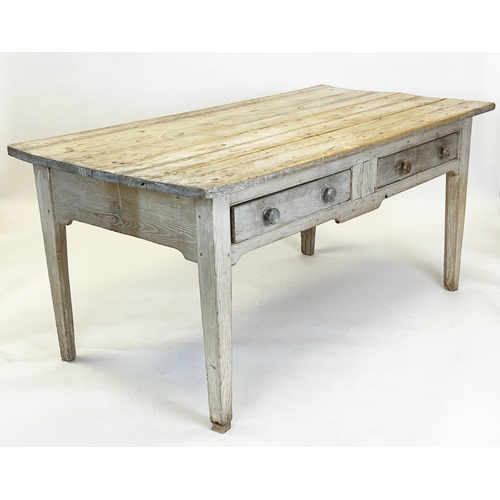 190 - FARMHOUSE/PREPARATION TABLE, 19th century pine, with two drawers, 79cm H x 177cm x 86cm.