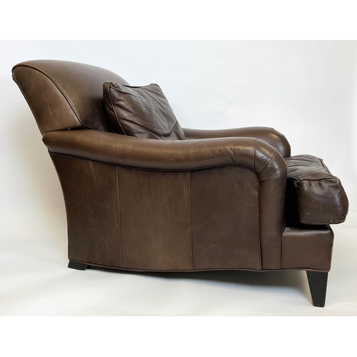 191 - HOWARD STYLE ARMCHAIRS, a pair, stitched brown leather, 85cm x 76cm H x 105cm. (2)