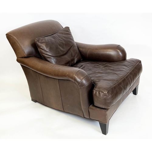 191 - HOWARD STYLE ARMCHAIRS, a pair, stitched brown leather, 85cm x 76cm H x 105cm. (2)