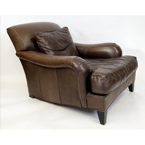 191 - HOWARD STYLE ARMCHAIRS, a pair, stitched brown leather, 85cm x 76cm H x 105cm. (2)