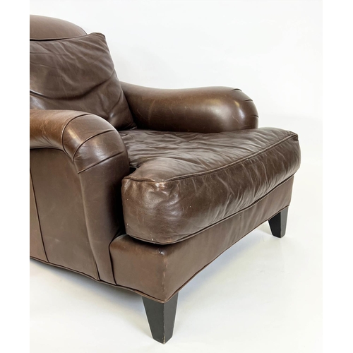 191 - HOWARD STYLE ARMCHAIRS, a pair, stitched brown leather, 85cm x 76cm H x 105cm. (2)