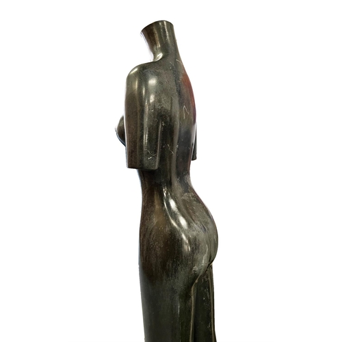 192 - GREGORY MUTASA (Zimbabwean b.1959) 'Standing Nude', carved stone on square plinth base, 157cm H.