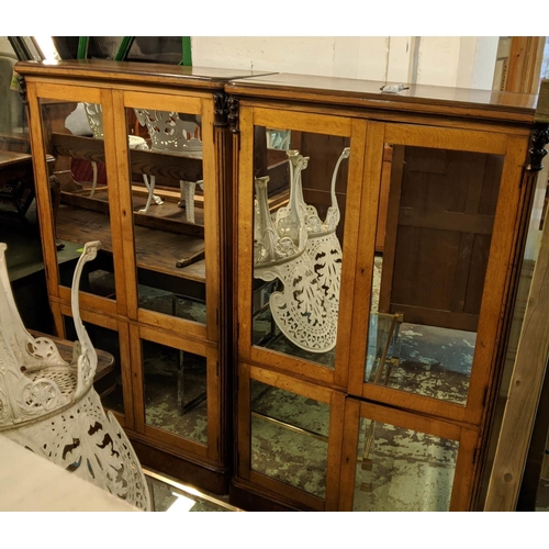 196 - SIDE CABINETS, a pair, 97cm W x 161cm H x 39cm D Victorian oak, each with four mirrored doors enclos... 