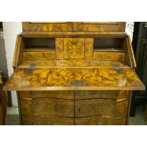 199 - BUREAU BOOKCASE, 251cm H x 117cm W x 60cm D, 18th century Italian olivewood and walnut, with two ori... 