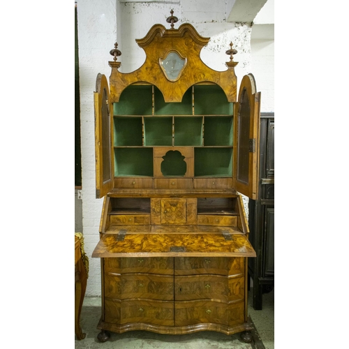 199 - BUREAU BOOKCASE, 251cm H x 117cm W x 60cm D, 18th century Italian olivewood and walnut, with two ori... 