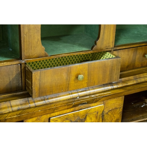 199 - BUREAU BOOKCASE, 251cm H x 117cm W x 60cm D, 18th century Italian olivewood and walnut, with two ori... 