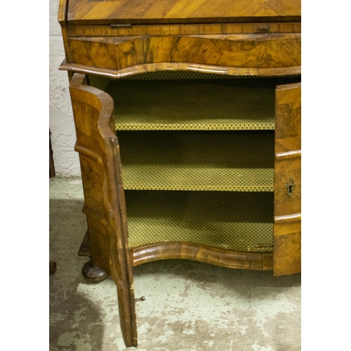 199 - BUREAU BOOKCASE, 251cm H x 117cm W x 60cm D, 18th century Italian olivewood and walnut, with two ori... 