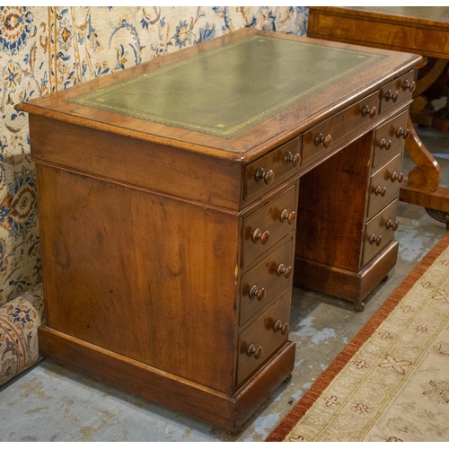 210 - PEDESTAL DESK, 72cm H x 107cm x 60cm, Victorian mahogany with green leather top above nine drawers o... 