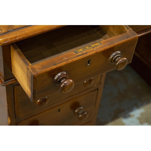 210 - PEDESTAL DESK, 72cm H x 107cm x 60cm, Victorian mahogany with green leather top above nine drawers o... 