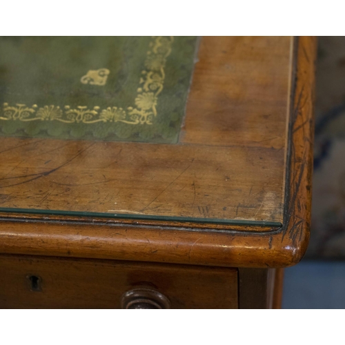 210 - PEDESTAL DESK, 72cm H x 107cm x 60cm, Victorian mahogany with green leather top above nine drawers o... 