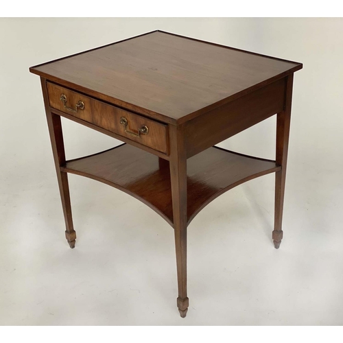 214 - LAMP TABLES, a pair, George III design figured yewwood each with drawer and undertier, 62cm W x 54cm... 