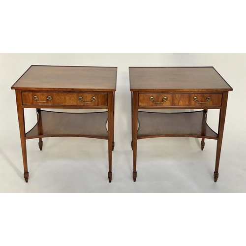 214 - LAMP TABLES, a pair, George III design figured yewwood each with drawer and undertier, 62cm W x 54cm... 