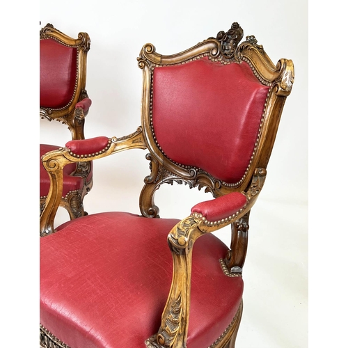 248 - FAUTEUILS, 95cm H x 65cm, a pair, 19th century French walnut in red leatherette. (2)