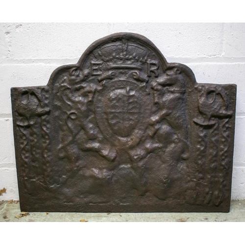 257 - FIREBACK, 77cm H x 94cm W, Elizabeth I, second half 16th century cast iron and a pair of andirons, 6... 