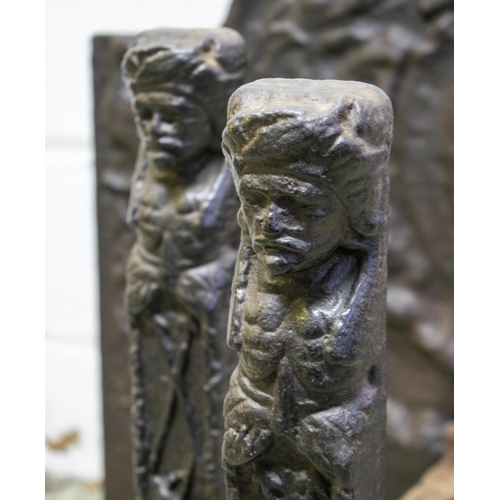 257 - FIREBACK, 77cm H x 94cm W, Elizabeth I, second half 16th century cast iron and a pair of andirons, 6... 