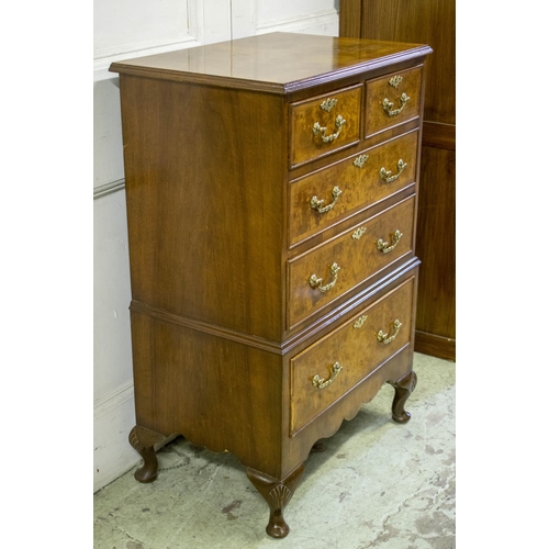 263 - CHEST, 100cm H x 64cm W x 43cm D, Georgian style walnut and burr walnut with five drawers.