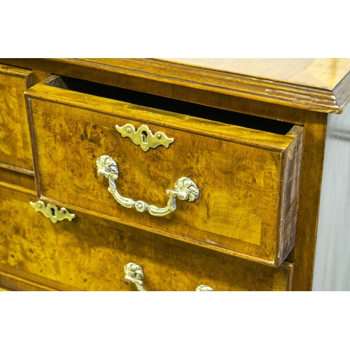 263 - CHEST, 100cm H x 64cm W x 43cm D, Georgian style walnut and burr walnut with five drawers.