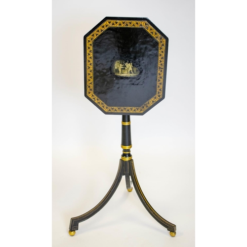 271 - TRIPOD TABLE, 73cm H x 33cm x 41cm, late George III painted with cherub decorated canted corner tilt... 