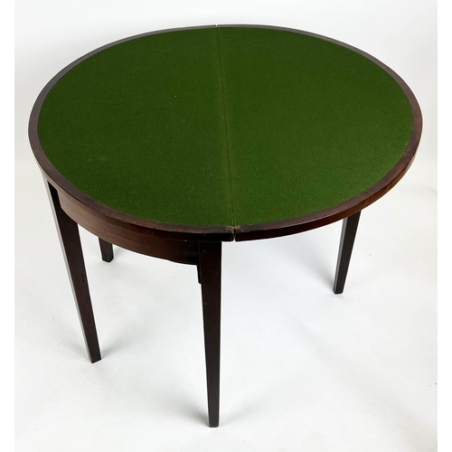 272 - DEMI LUNE CARD TABLE, 73cm H x 92cm x 46cm, George III mahogany and boxwood strung with green baize ... 