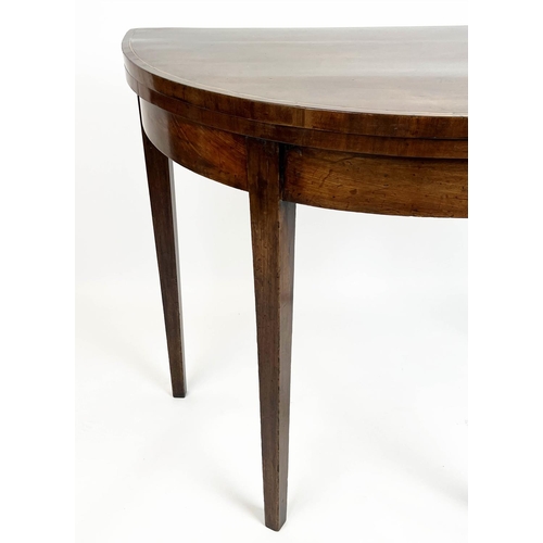 272 - DEMI LUNE CARD TABLE, 73cm H x 92cm x 46cm, George III mahogany and boxwood strung with green baize ... 