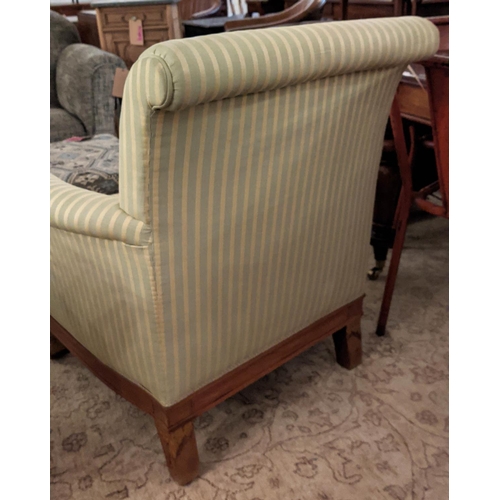 274 - ARMCHAIRS, 90cm H x 82cm, a pair, Empire style walnut and gilt heightened in striped yellow and gree... 