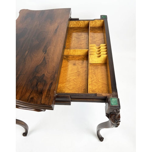 288 - SERPENTINE CARD TABLE, 76cm H x 88cm x 45cm, 86cm open, Napoleon III rosewood with green baize top a... 