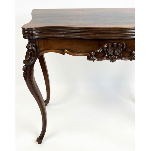 288 - SERPENTINE CARD TABLE, 76cm H x 88cm x 45cm, 86cm open, Napoleon III rosewood with green baize top a... 