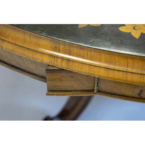 289 - CENTRE TABLE, 70cm H x 135cm D, mid Victorian walnut in the manner of Gillows with circular marquetr... 