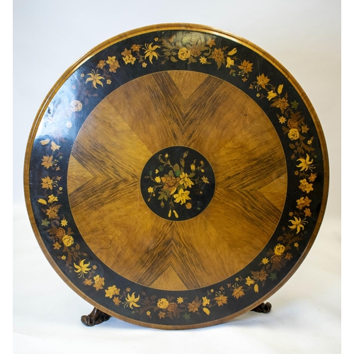 289 - CENTRE TABLE, 70cm H x 135cm D, mid Victorian walnut in the manner of Gillows with circular marquetr... 