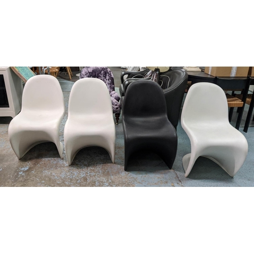 307 - VITRA PANTON CHAIRS, 82cm H, a set of four by Verner Panton, three white and one black. (5)