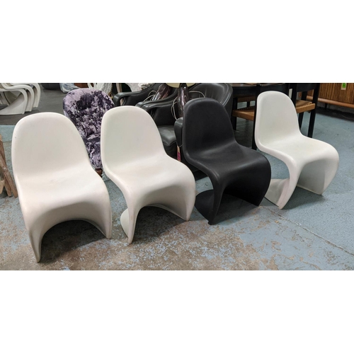 307 - VITRA PANTON CHAIRS, 82cm H, a set of four by Verner Panton, three white and one black. (5)