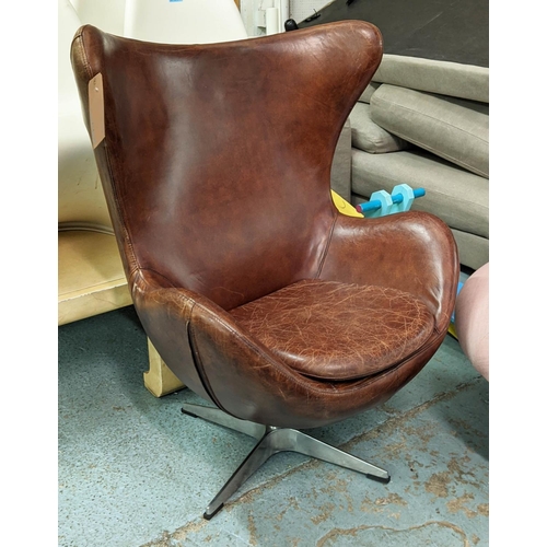 309 - AFTER ARNE JACOBSEN EGG STYLE CHAIR, 110cm H, tan leather finish.