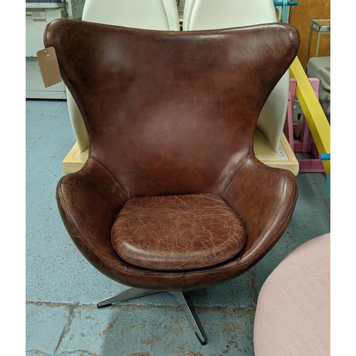 309 - AFTER ARNE JACOBSEN EGG STYLE CHAIR, 110cm H, tan leather finish.