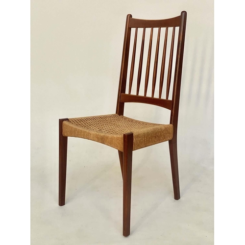 334 - ARNE HOVMAND DINING CHAIRS, a set of ten Danish teak with bar backs and woven cord seats, 46cm W. (1... 