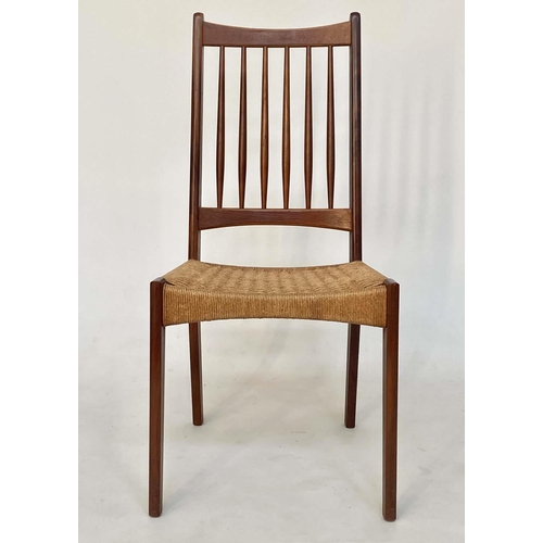 334 - ARNE HOVMAND DINING CHAIRS, a set of ten Danish teak with bar backs and woven cord seats, 46cm W. (1... 