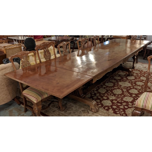 373 - DRAW-LEAF TABLE, 372cm L extended x 81cm H x 105cm D 20th century Continental  walnut on ornate inte... 