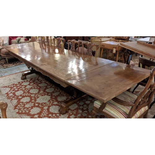 373 - DRAW-LEAF TABLE, 372cm L extended x 81cm H x 105cm D 20th century Continental  walnut on ornate inte... 