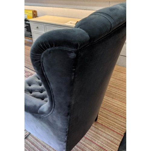 389 - JOHN SANKEY ARMCHAIR, 115cm H, button back grey velvet upholstered.