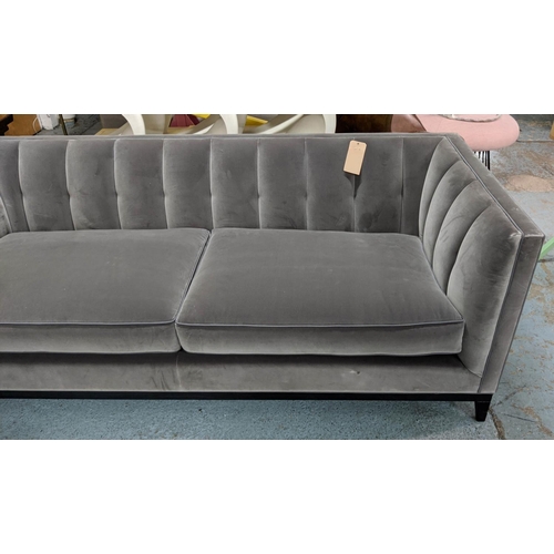 396 - BESPOKE SOFA LONDON SOFA, dark grey velvet upholstered, 210cm x 90cm x 76cm.