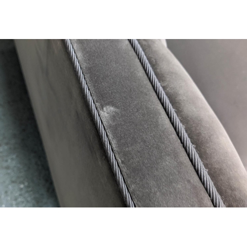 396 - BESPOKE SOFA LONDON SOFA, dark grey velvet upholstered, 210cm x 90cm x 76cm.