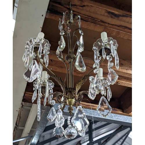 413 - CHANDELIER, 80cm drop, vintage French, four branch, gilt metal with cut glass droplets.