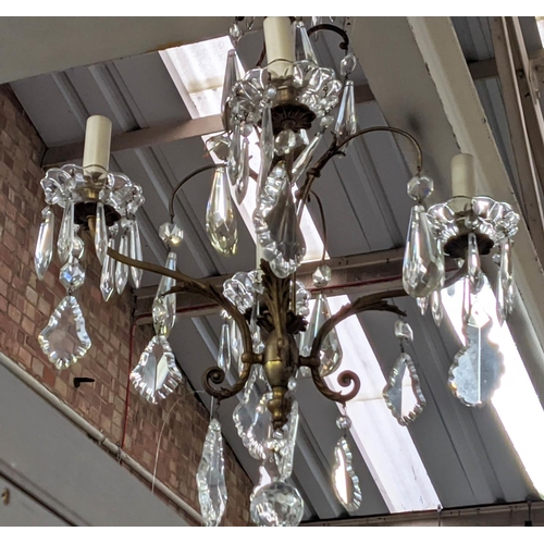 413 - CHANDELIER, 80cm drop, vintage French, four branch, gilt metal with cut glass droplets.