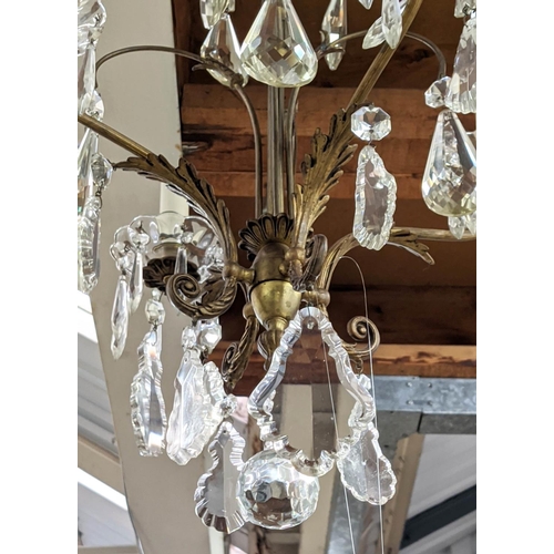 413 - CHANDELIER, 80cm drop, vintage French, four branch, gilt metal with cut glass droplets.