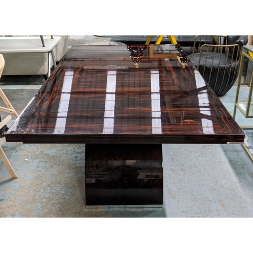 414 - DINING TABLE, 110cm D x 77cm H x 205cm L, of art deco influence Macassar finish.