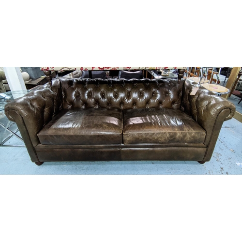 417 - POTTERY BARN CHESTERFIELD SOFA, 243cm x 81cm x 105cm D, in tanned buttoned leather.