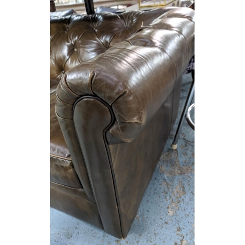 417 - POTTERY BARN CHESTERFIELD SOFA, 243cm x 81cm x 105cm D, in tanned buttoned leather.