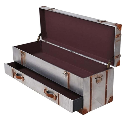 425 - AVIATOR STYLE TRUNK, 45cm high, 120cm wide, 40cm deep, fitted with a single drawer below.